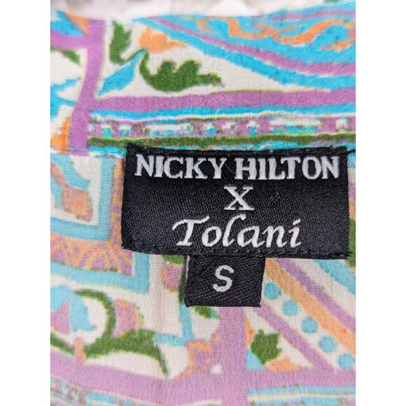 NICKY HILTON x TOLANI 100% Silk Arienzo Shirt Dress Mosaic Boho Feminine Small - Picture 5 of 7